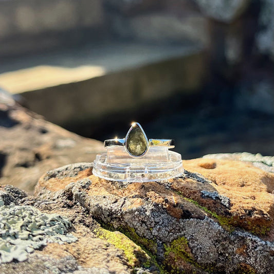 Raw Moldavite Ring ( Size 7 )